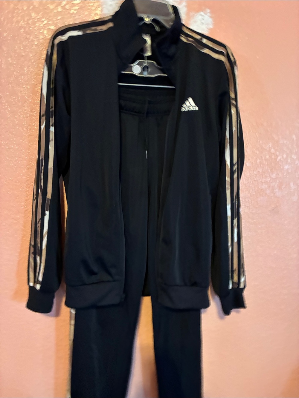 adidas Suit Black Track Jacket with Metallic Gold Stripe Accents
